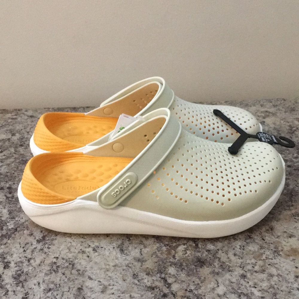 Crocs Beige / White / and Orange LiteRide Clogs - Picture 2 of 15